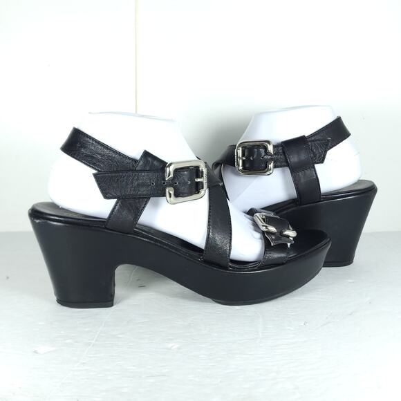 AGL Women’s US 9-9,5 EU40 Black Leather Cross STrap Chunky Platform Sandals - Picture 8 of 16